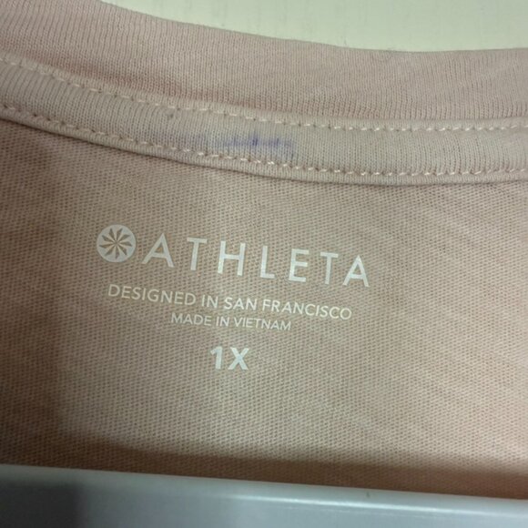 Athleta Short Sleeve Crewneck T Shirt Women 1X Pink Activewear Stretch Casual - Picture 3 of 6